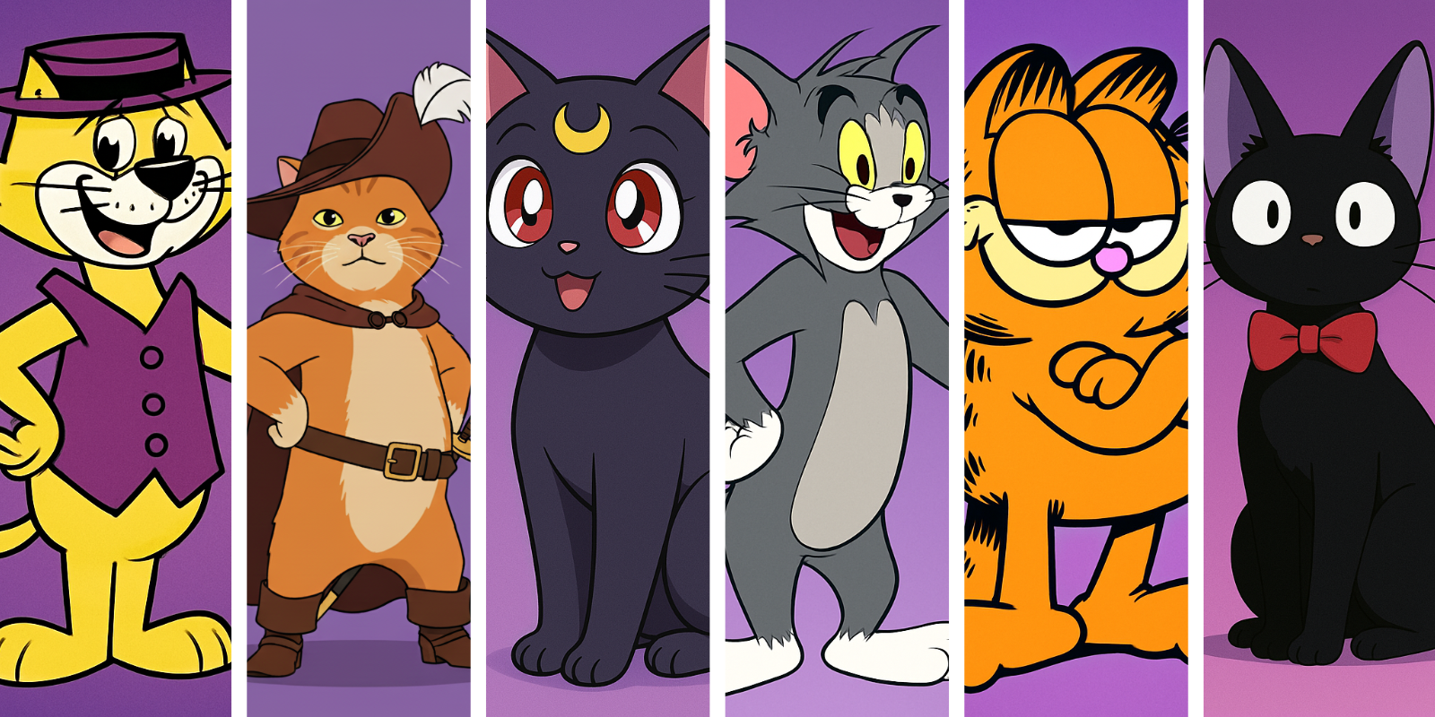 Set of 6 famous cartoon cat characters